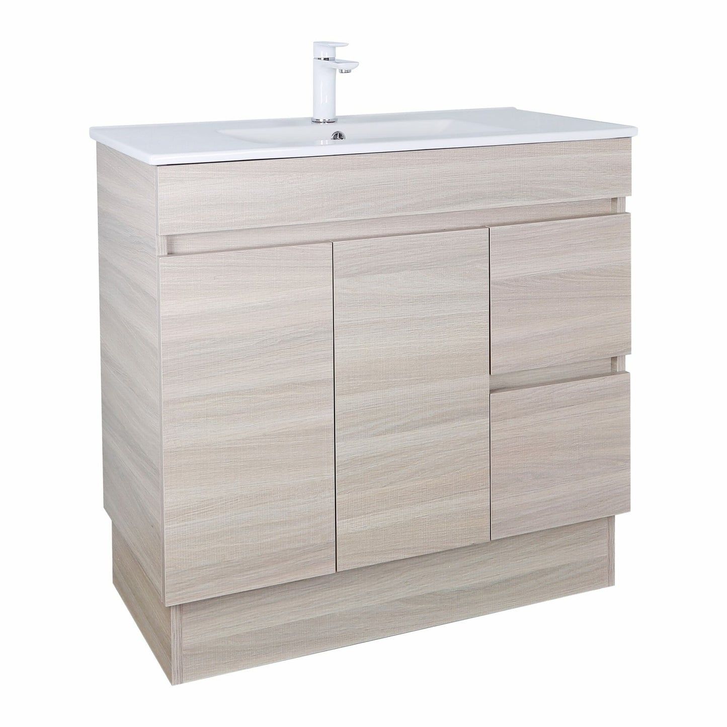 900mm Evie Floor Vanity PVC Right Side Drawers - Cabinet Only - Oak