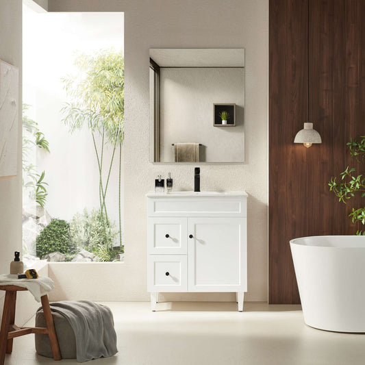 750mm Harrington Floor Vanity PVC Left Side Drawers - Cabinet Only - Matte White