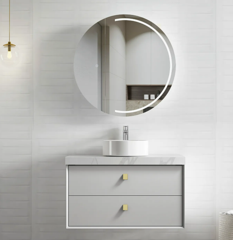 Boston Bevel Edge Wall Hung Vanity - Light Grey - 900mm