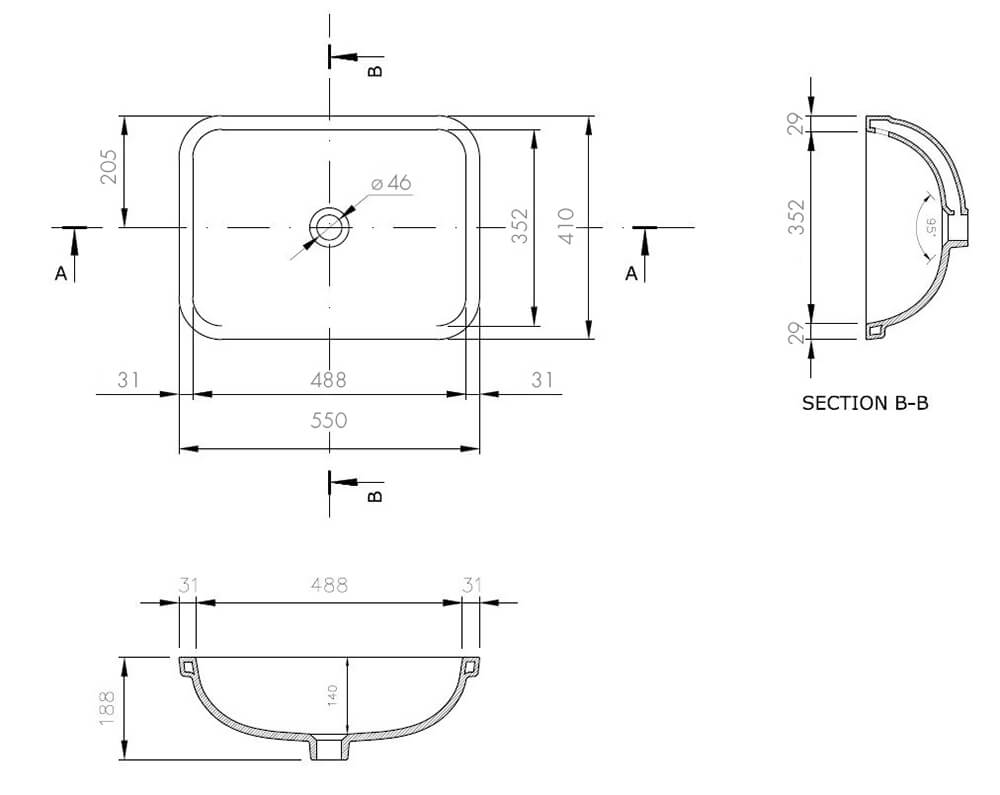 Fino Large 55x41 Under Counter Basin - Matte White