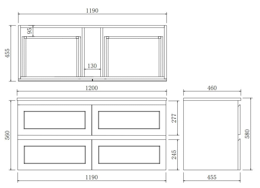 1200mm Fremantal Wall Hung Vanity PVC Left Side Drawers - Cabinet Only - Single Bowl - Matte White