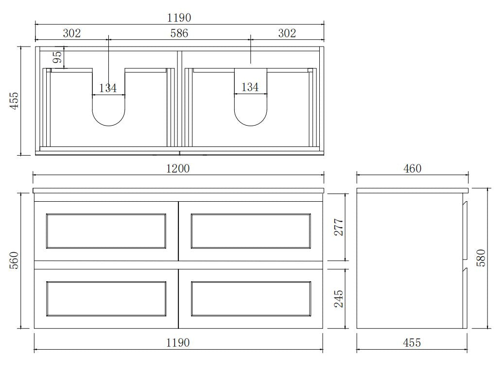 1200mm Fremantal Wall Hung Vanity PVC - Cabinet Only - Double Bowl - Matte White
