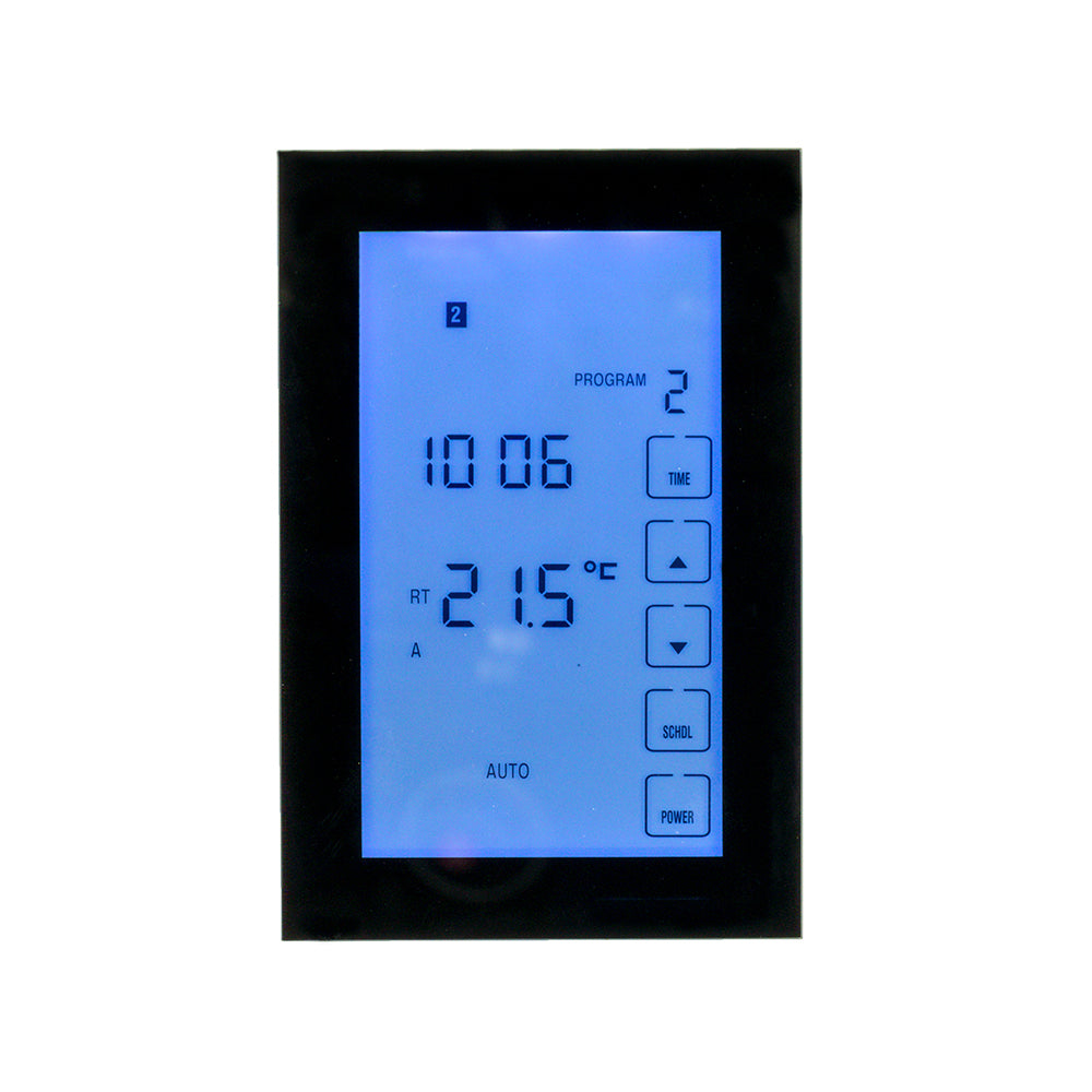 Radiant Glass Fronted vertical dual purpose thermostat & timer switch - black