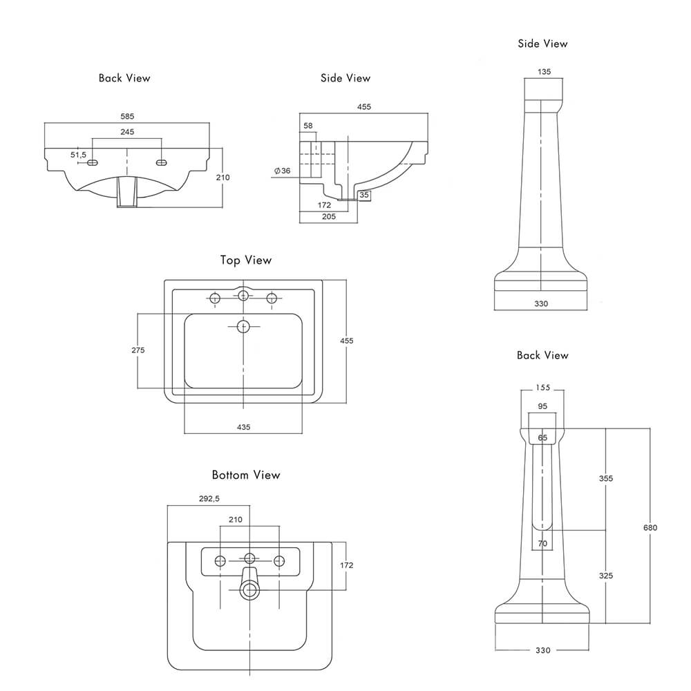 KIT - Stafford 58 X 45 Basin & Pedestal NTH