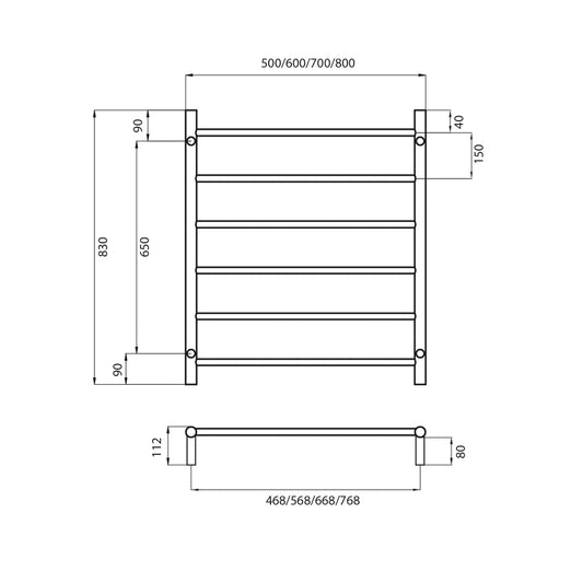 Radiant Polished Chrome 700 x 830mm Round NON-HEATED Towel Rail