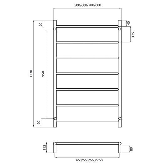 Radiant Polished Chrome 500 x 1130mm Round NON-HEATED Towel Rail
