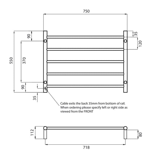 Radiant Polished Chrome 750 x 550mm Round HEATED Towel Rail LEFT