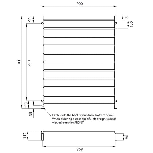 Radiant Polished Chrome 900 x 1100mm Round HEATED Towel Rail LEFT