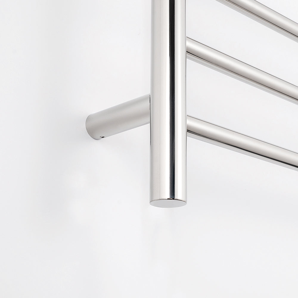 Radiant Low Voltage Polished 430 x 1100mm Round HEATED Towel Rail RIGHT