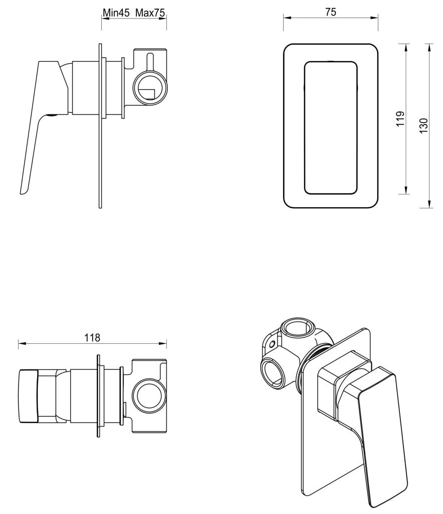 Tiago Shower Mixer - TRIM KIT - Brushed Nickel