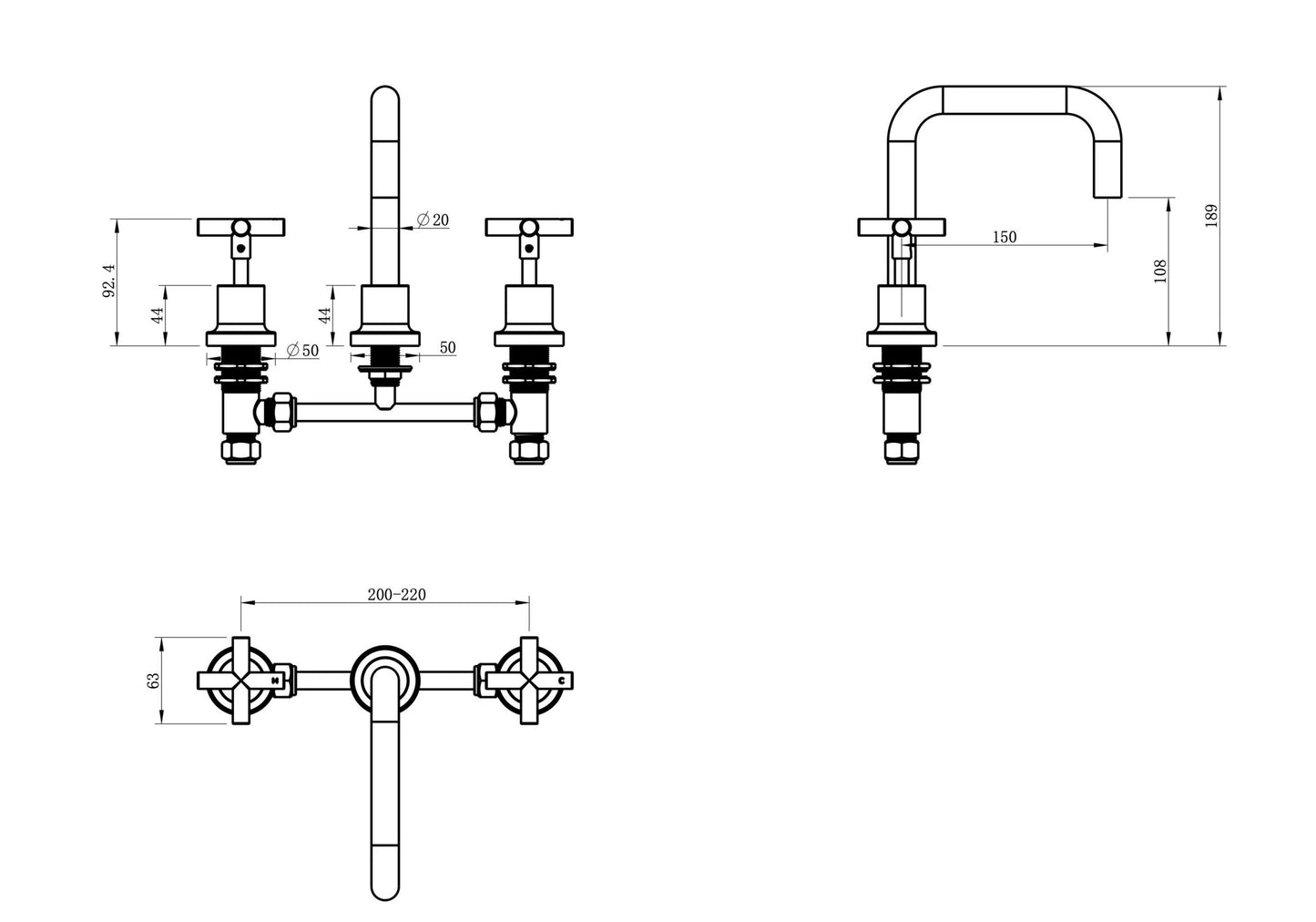 Tre Cross Handle Basin Set - Chrome