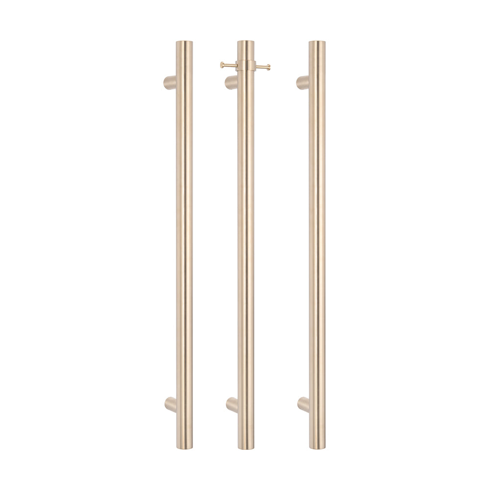 Radiant Warm Brushed Nickel Vertical 950mm Round NON-HEATED Single Bar Towel Rail