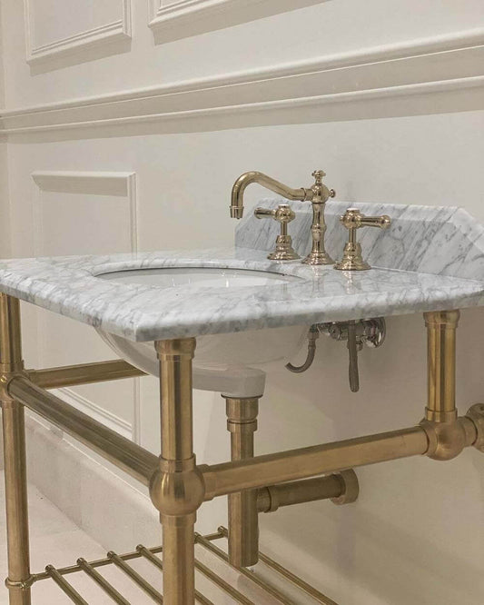 Mayer Brushed Brass Basin Stand With 75x55 Marble Top - 3TH