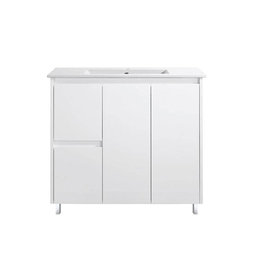 Whitehaven PVC Waterproof Freestanding/Floor Vanity With Cermaic Top - Left Hand Drawers - 900mm | BXV900L