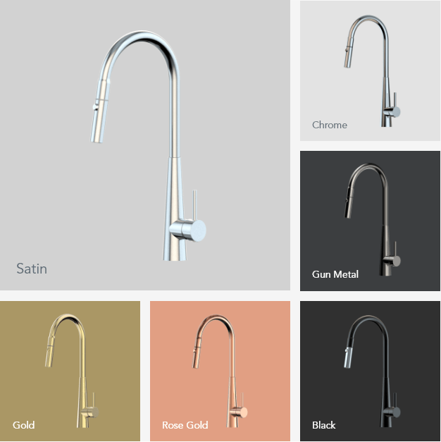 XCEL Stainless Steel Gooseneck XPRESSFIT retractable dual spray mixer with conical base - Gun Metal