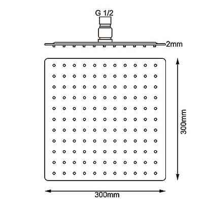 Super-slim Square Chrome Stainless Steel Shower Head 300mm