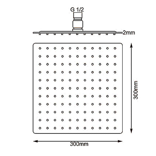 Super-slim Square Black Stainless Steel Shower Head 300mm