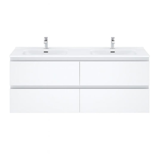 1500mm Revive Wall Hung Vanity PVC - Cabinet Only - Double Bowl - Matte White