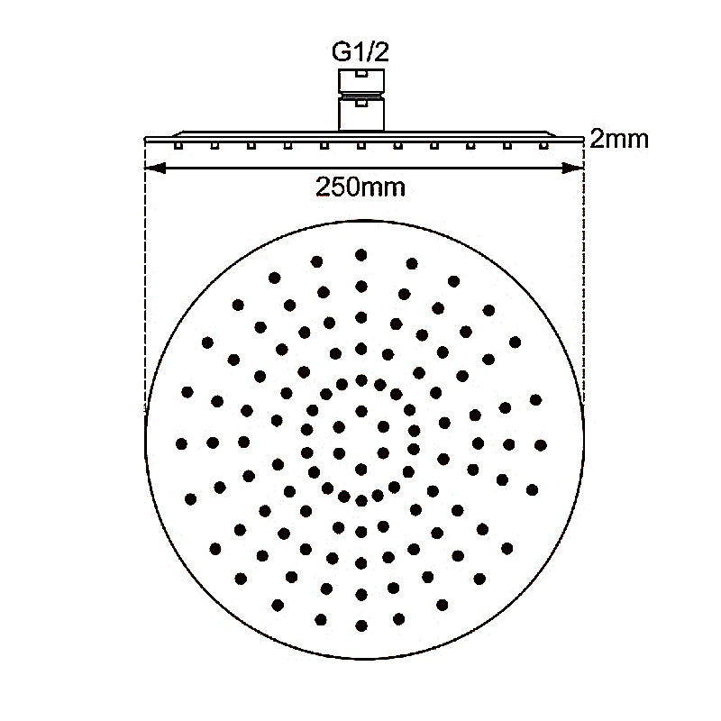Super-slim Round Chrome Stainless Steel Shower Head 250mm