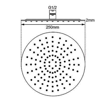 Super-slim Round Black Stainless Steel Shower Head 250mm
