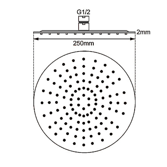 Super-slim Round Black Stainless Steel Shower Head 250mm