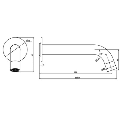 LUCID PIN Series Round Brushed Copper Bathtub/Basin Wall Spout(60mm Flat Back Plate)