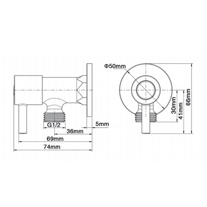 Round Black Toilet Stop Tap(One Pair)