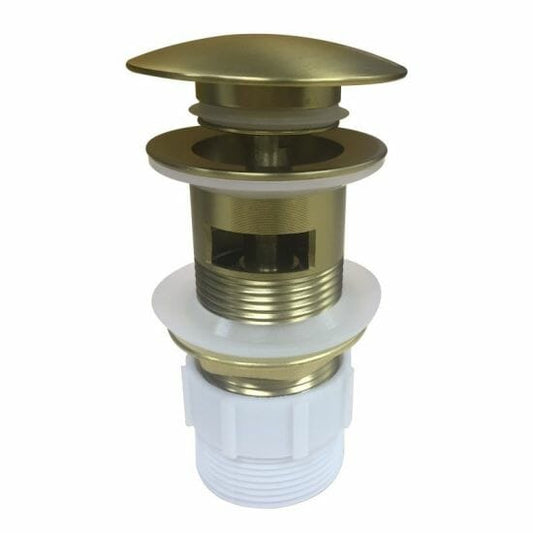 32/40mm Solid Brass Basin Mushroom Pop Up Waste - Brushed Gold - Overflow