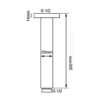Round Light Brushed Brass Ceiling Shower Arm 200mm