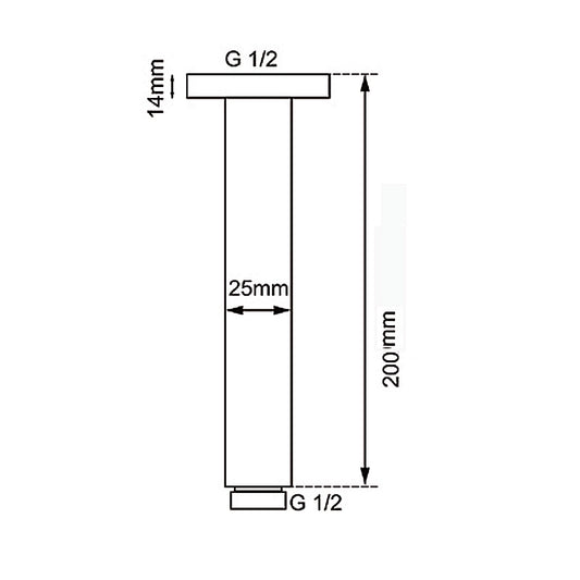 Round Gun Metal Grey Ceiling Shower Arm 200mm