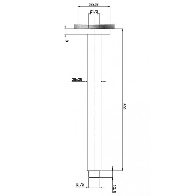 Square Chrome Ceiling Shower Arm 600mm