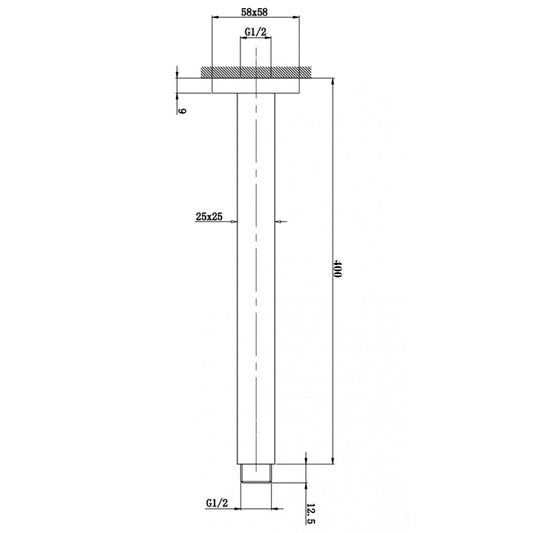 Square Black Ceiling Shower Arm 400mm