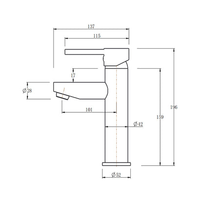 LUCID PIN Series Round Black Basin Mixer(Tall Vesion)