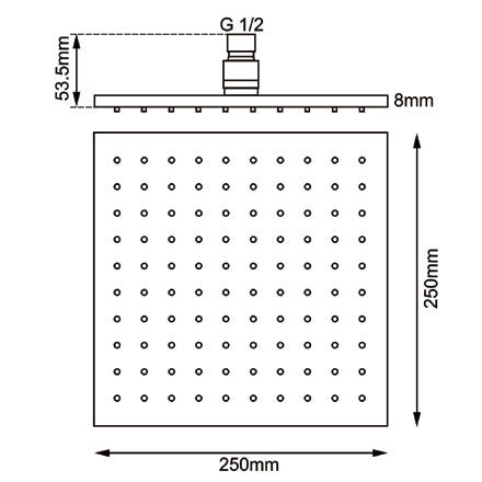 Square Brushed Nickel Brass Shower Head 250mm