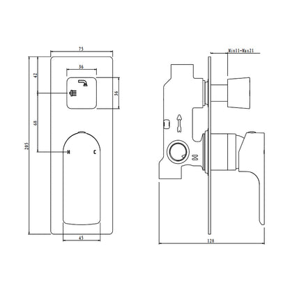 VOG Series Black Wall Mixer with Diverter(color up)