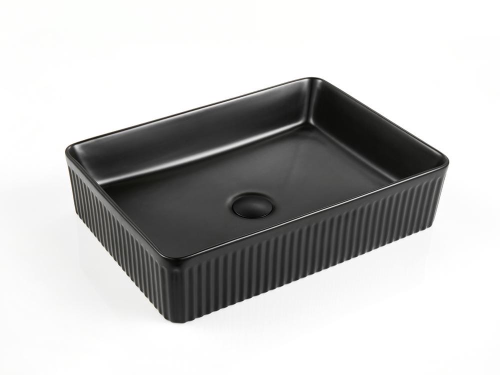 500mmx380mm Cascade Fluted Above Counter Basin - Matte Black
