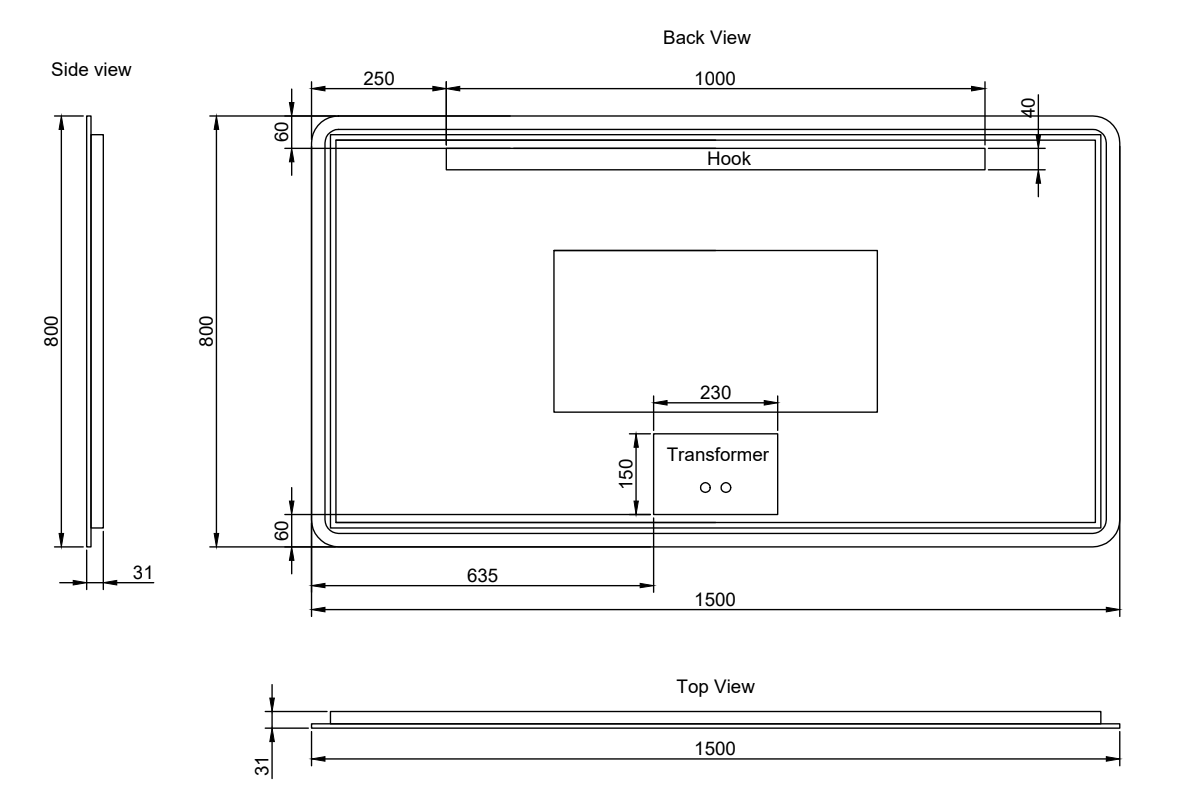 Rectangle Framed LED Mirrors Brushed Copper 1500x800mm