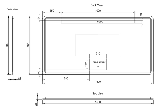 Rectangle Framed LED Mirrors Brushed Copper 1500x800mm