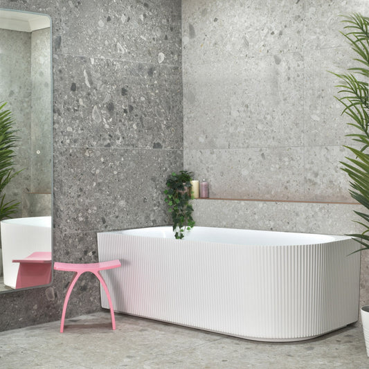 Brighton Groove Fluted Oval Freestanding   - Left Corner Bathtub - Gloss White - No Overflow - 1500mm
