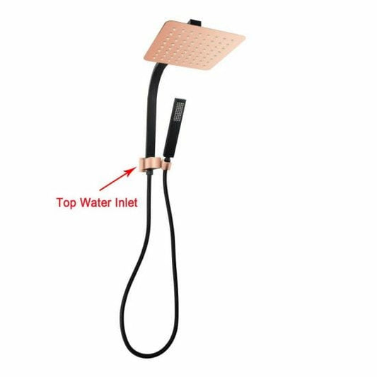 Square Black & Rose Gold Shower Station Top Water Inlet