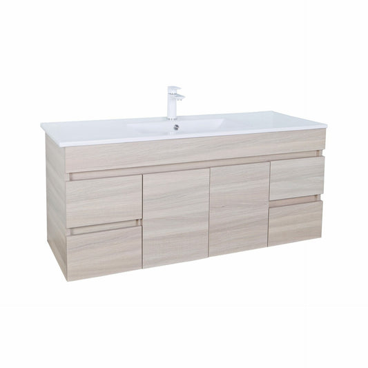 1500mm Evie Wall Hung Vanity PVC - Cabinet Only - Single/Double Bowl - Oak