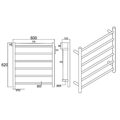 Round Chrome Electric Heated Towel Rack 6 Bars
