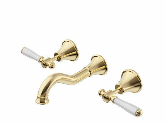Clasico Bath Set Ceramic Hahdle in Brushed Gold