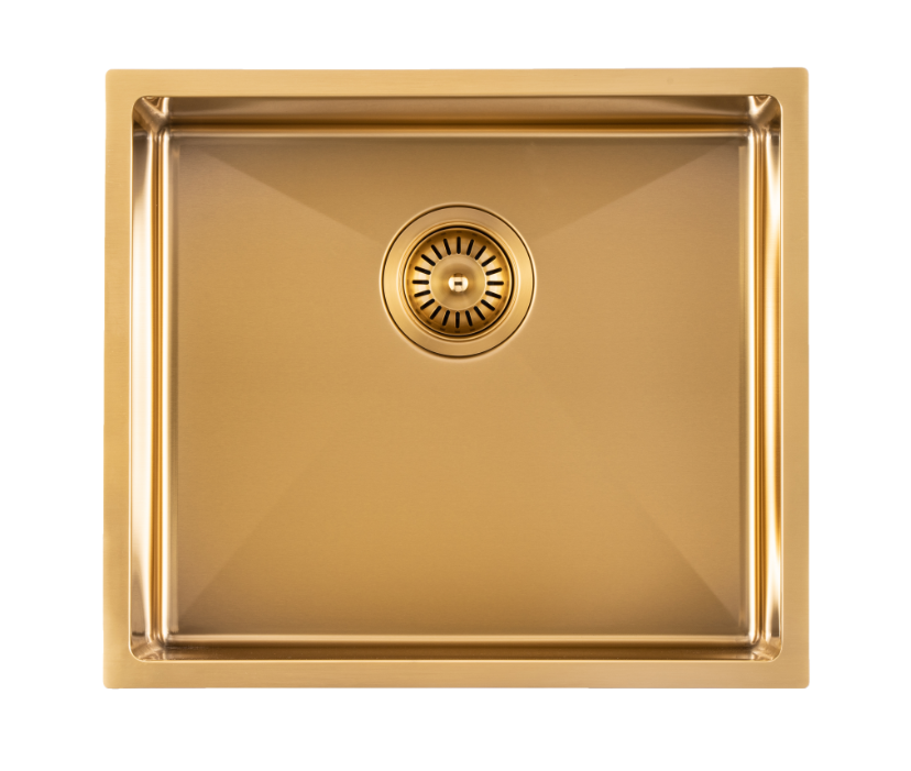 Brushed Gold 1.2mm Handmade   Top/Undermount Single Bowl Kitchen/Laundry Sink - 510x450x230mm