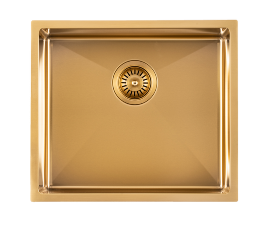 Brushed Gold 1.2mm Handmade   Top/Undermount Single Bowl Kitchen/Laundry Sink - 510x450x230mm
