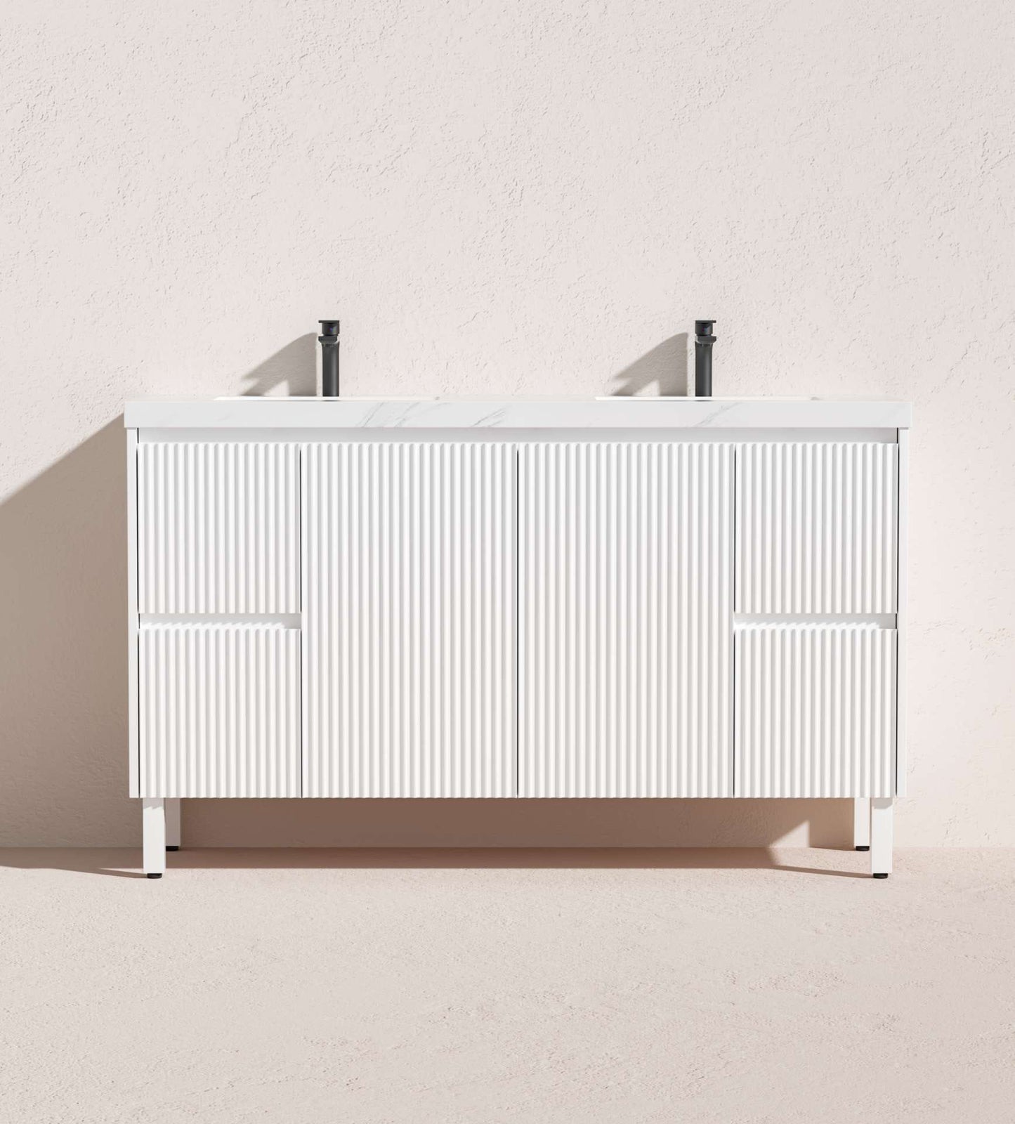 1500mm Brighton Floor Vanity PVC Side Drawers - Cabinet Only - Single/Double Bowl - Matte White