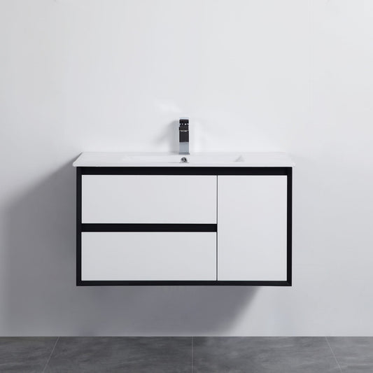 Petra Wall Hung PVC Vanity - Matt White & Matt Black - 900mm