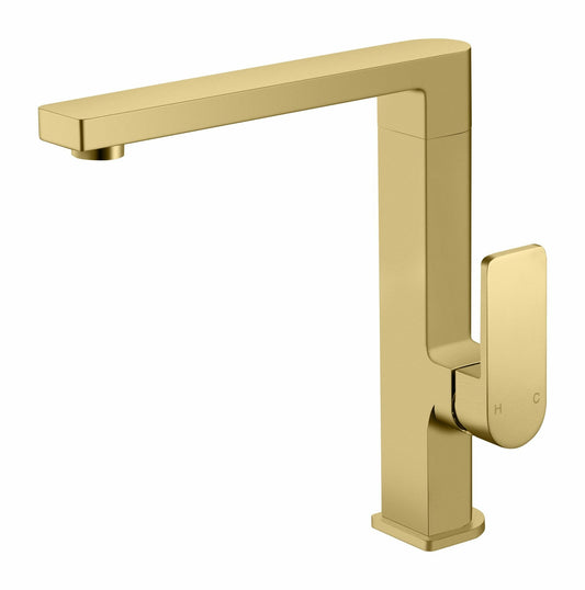 Flores square neck sink mixer - Brushed Gold