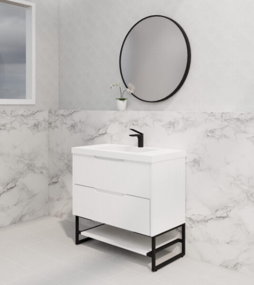900mm * Matt White   *Fluted style                        * 2 tiers                 2 Drawers                           *Freestanding