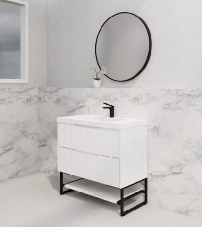 900mm * Matt White   *Fluted style                        * 2 tiers                 2 Drawers                           *Freestanding